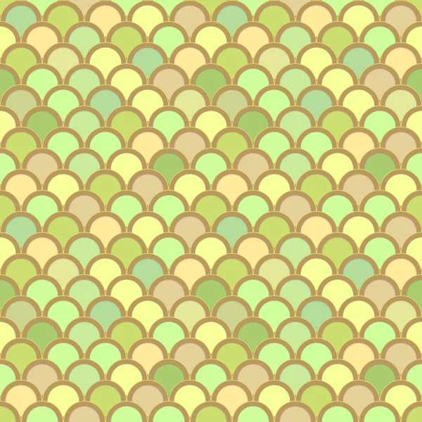 Seamless Pattern Circles Light Green Olive Yellow Effect Mosaic Fish — Stock Vector