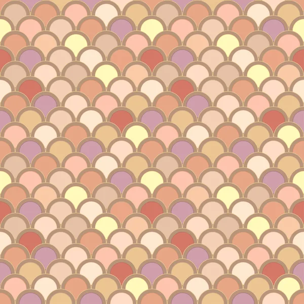 Seamless Pattern Circles Beige Peach Pink Yellow Effect Mosaic Fish — Stock Vector