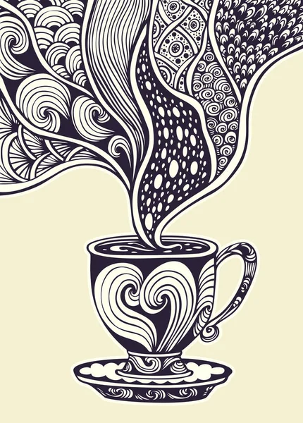 Tasse Kaffee Oder Tee Zen Gewirr Zen Doodle Stil Schwarz — Stockvektor