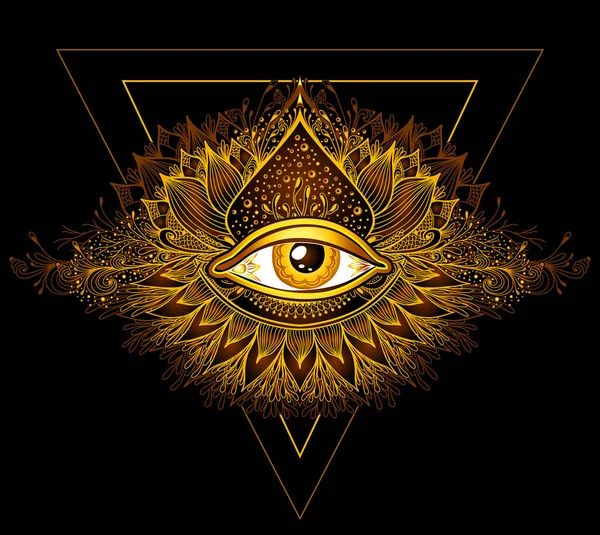 Абстрактный Символ Всевидящего Глаза Восточном Этническом Стиле Бохо Золото Черном — стоковый вектор