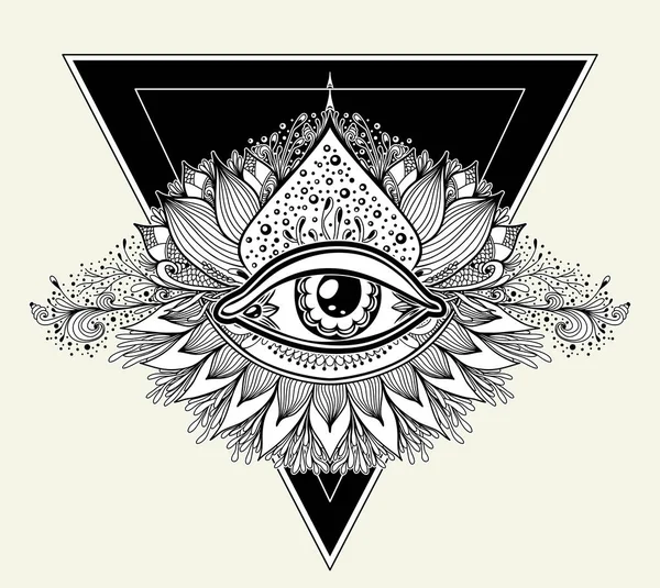 Abstract Symbol All Seeing Eye Boho Eastern Ethnic Style Black — Stock Vector
