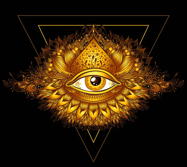 Abstract Symbol All Seeing Eye Boho Eastern Ethnic Style Gold Vector Graphics