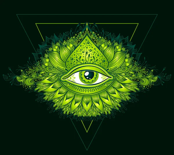 博和族东方风格的全视眼的抽象符号 黑色装饰T恤或电脑游戏用绿色 概念魔法隐身术异端 免版税图库矢量图片