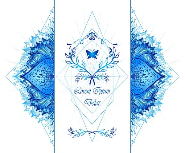 Boho Eastern Ethnic Style或Mandala Blue抽象装饰元素模板 用于宣传化妆品或香水或卫生用品或茶 — 图库矢量图片