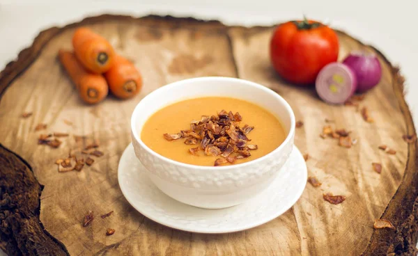 Nourriture Végétalienne Soupe Lentilles Dans Bol Blanc Aux Légumes Sur — Photo