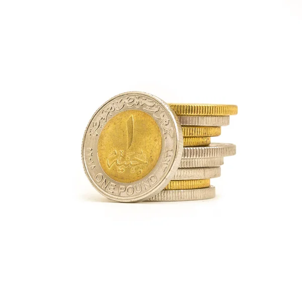 Монети Ізоляції Білому Тлі Єгипетських Фунтах — стокове фото