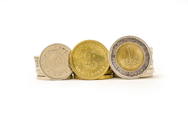 Монети Ізоляції Білому Тлі Єгипетських Фунтах — стокове фото