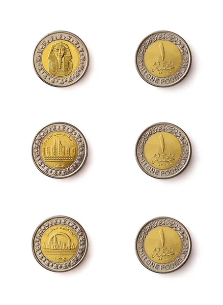Νομίσματα Που Απομονώνονται Λευκό Φόντο Αιγυπτιακές Λίρες Μνημείο Εκδόσεις Σφίγγα — Φωτογραφία Αρχείου