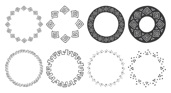 Set Cornici Rotonde Disegnate Mano Elementi Decorativi Tribali Geomerici Ornamenti — Vettoriale Stock