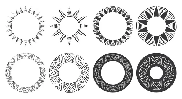 Reihe Handgezeichneter Rundrahmen Stammes Und Geomerische Dekorationselemente Kreisornamente Handgezeichnete Clip — Stockvektor