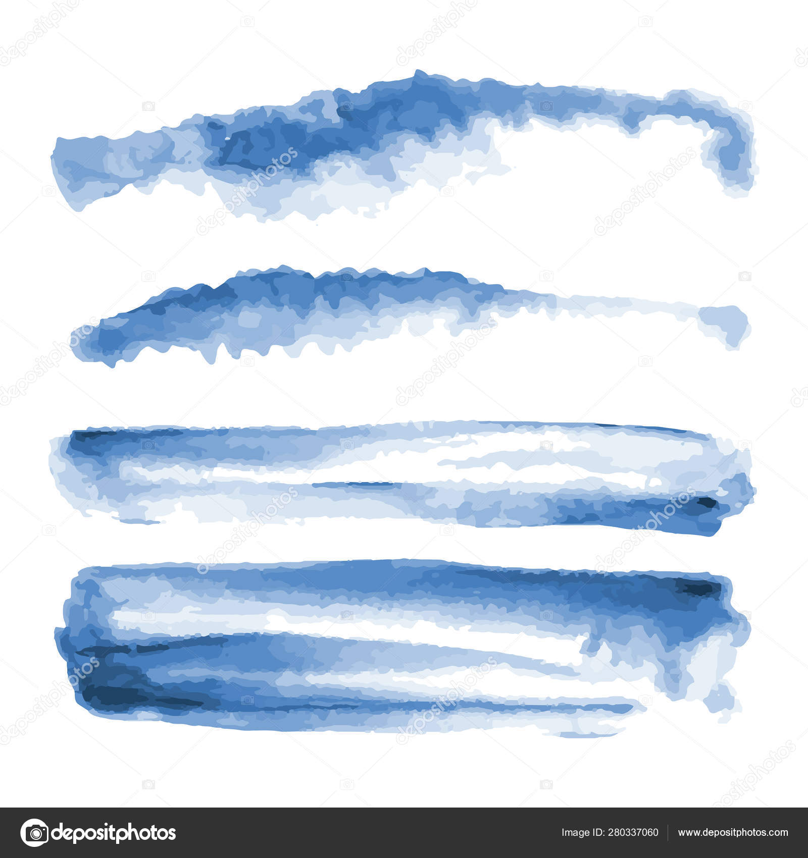 Deep Blue Watercolor Shapes Splotches Stains Paint Brush