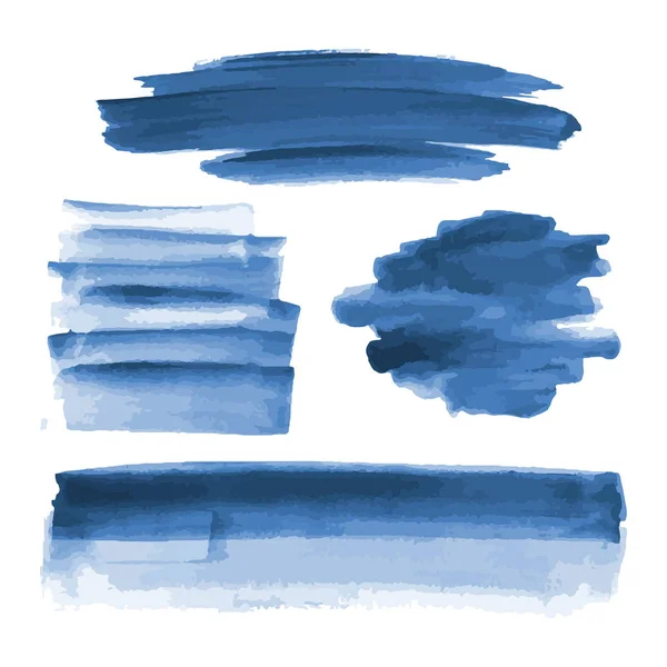 Formas de aguarela azul profundo, manchas, manchas, pinceladas. Conjunto de fundos de textura aquarela abstrata. Azul profundo. Azul marinho. Isolado em fundo branco. Ilustração vetorial . — Vetor de Stock
