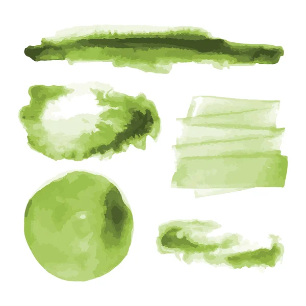 Acuarela verde formas, manchas, manchas, pinceladas. Conjunto de fondos de textura de acuarela abstracta. Aislado sobre fondo blanco. Ilustración vectorial . — Vector de stock