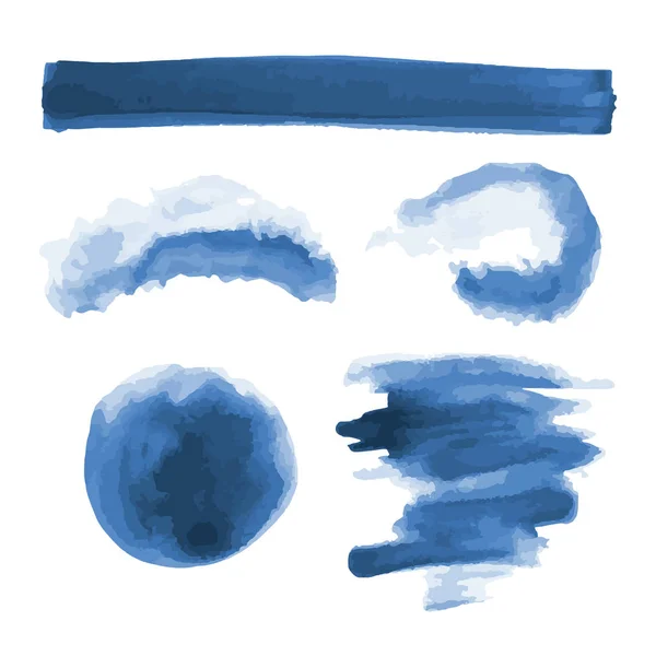 Formas de aguarela azul profundo, manchas, manchas, pinceladas. Conjunto de fundos de textura aquarela abstrata. Azul profundo. Azul marinho. Isolado em fundo branco. Ilustração vetorial . — Vetor de Stock