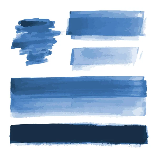 Formas de aguarela azul profundo, manchas, manchas, pinceladas. Conjunto de fundos de textura aquarela abstrata. Azul profundo. Azul marinho. Isolado em fundo branco. Ilustração vetorial . — Vetor de Stock