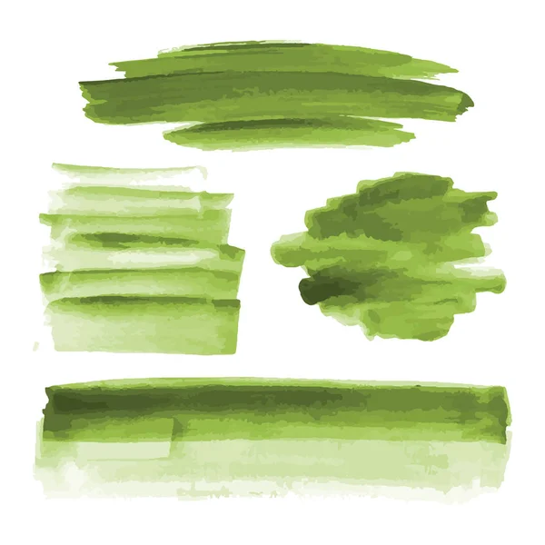 Acuarela verde formas, manchas, manchas, pinceladas. Conjunto de fondos de textura de acuarela abstracta. Aislado sobre fondo blanco. Ilustración vectorial . — Vector de stock