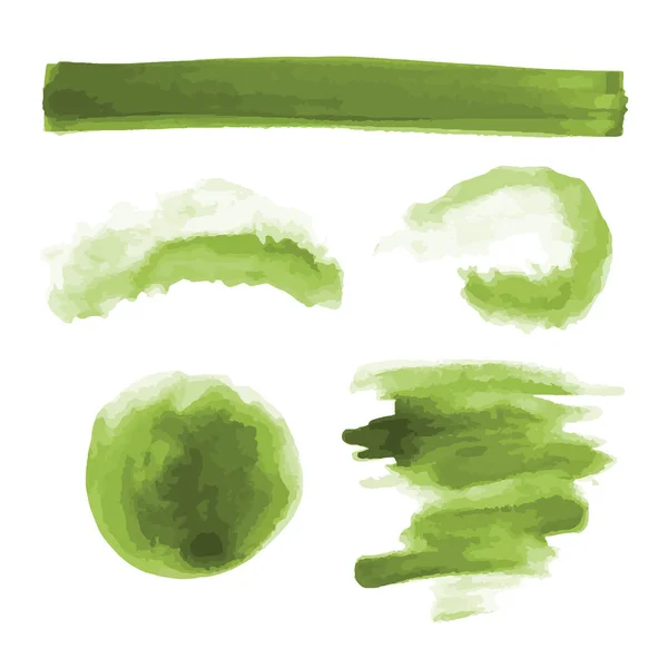 Acuarela verde formas, manchas, manchas, pinceladas. Conjunto de fondos de textura de acuarela abstracta. Aislado sobre fondo blanco. Ilustración vectorial . — Vector de stock