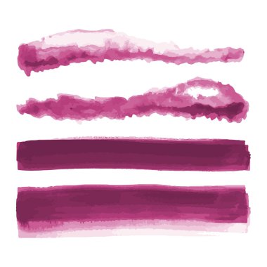 Pembe suluboya şekilleri, lekeler, boya fırça sıyrıkları. Soyut suluboya doku arka planlar ayarlayın. Beyaz arka planda izole edilmiş. Vektör çizimi.