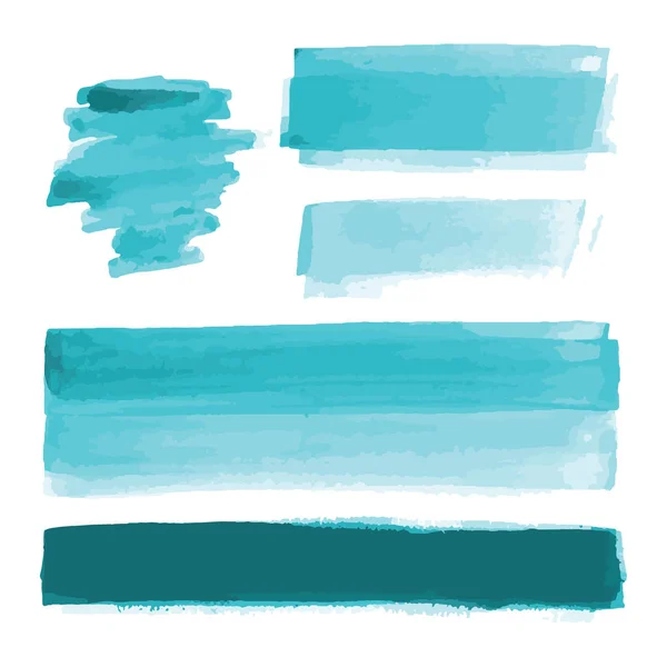 Turquesa, azul claro formas aquarela, manchas, manchas, pinceladas. Conjunto de fundos de textura aquarela abstrata. Isolado em fundo branco. Ilustração vetorial . — Vetor de Stock