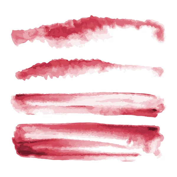 Red watercolor shapes, splotches, stains, paint brush strokes. Abstract watercolor texture backgrounds set. Isolated on white background. Vector illustration. — Stock Vector