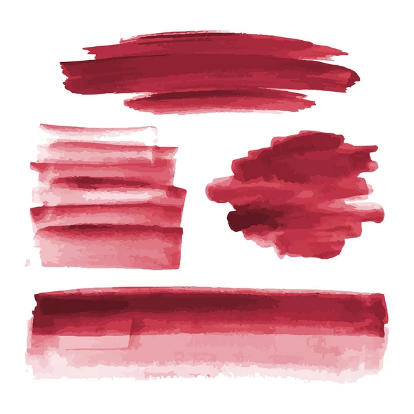 Forme ad acquerello rosso, schizzi, macchie, pennellate. Astratto acquerello texture sfondi impostati. Isolato su sfondo bianco. Illustrazione vettoriale . — Vettoriale Stock