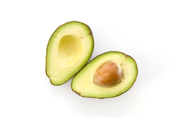 Metà Avocado Biologico Maturo Con Semi Fondo Bianco — Foto Stock