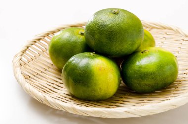 Citrus unshiu, mandarin satsuma orange on Bamboo eleve