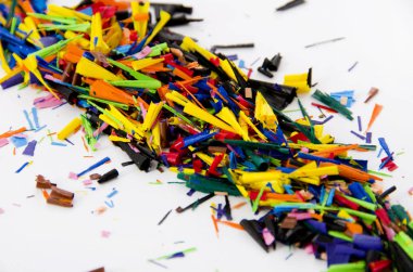 Crayons shavings  on white background