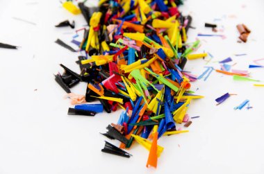 Crayons shavings  on white background