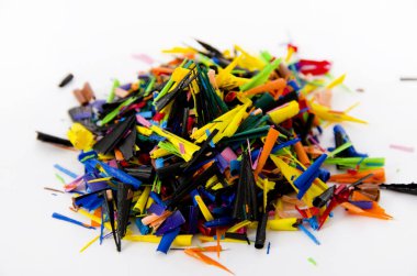 Crayons shavings  on white background
