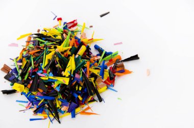 Crayons shavings  on white background