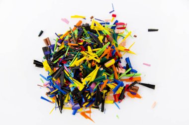 Crayons shavings  on white background