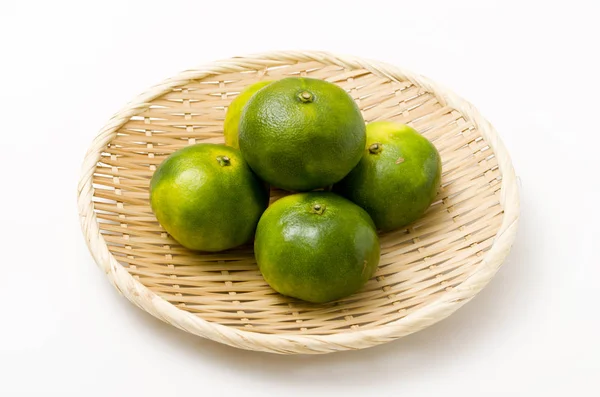 Citrus Unshiu Mandarijn Satsuma Oranje Bamboe Zeef — Stockfoto