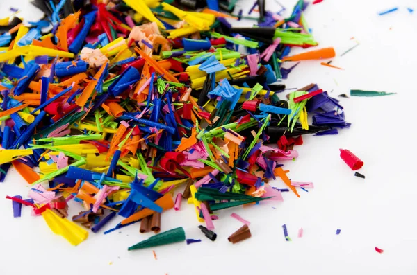 Crayons shavings  on white background