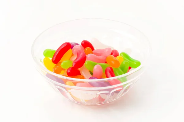 Bunte Jelly Beans Transparenter Plastikschale — Stockfoto