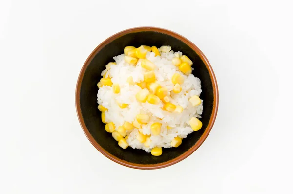 Comida Japonesa Arroz Milho Uma Tigela Arroz Fundo Branco — Fotografia de Stock