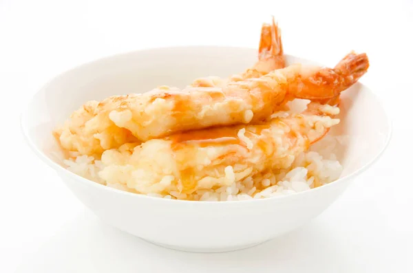 Tendão Ebi Tigela Arroz Tempura Camarões — Fotografia de Stock