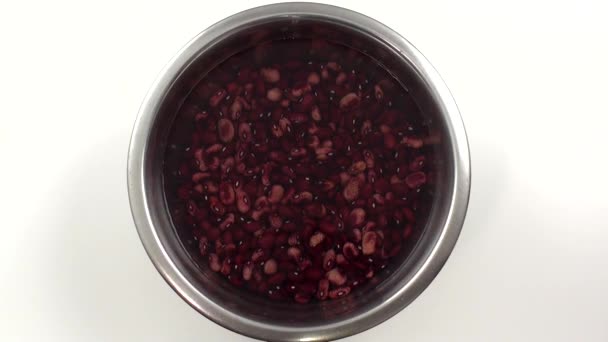 Pişirmeden Önce Suya Batırılmış Bir Kase Kırmızı Böbrek Fasulyesi — Stok video