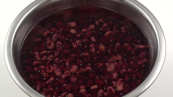 Bowl Red Kidney Beans Soaked Water Cooking — Stock Video