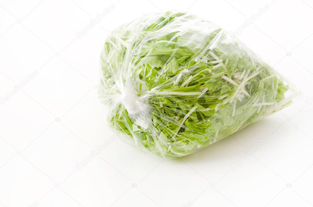 Cut vegetable (Potherb Mustard)  in Plastic bag