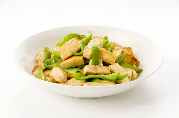 Remuer Tofu Frit Avec Poivre Vert — Photo