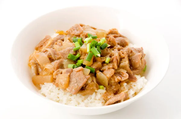 Japanese Food Bowl Rice Topped Pork Konjac — Stock Photo, Image