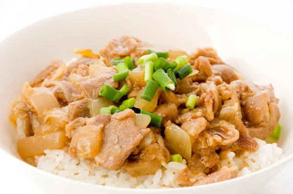 Japanese Food Bowl Rice Topped Pork Konjac — Stock Photo, Image