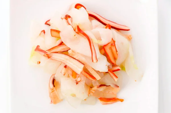 Japans Eten Aemono Okinawan Gele Komkommer Inktvis Gekleed Met Saus — Stockfoto