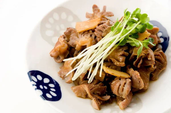 Japanisches Essen Hühnermagen Und Ingwer Verrühren Gebraten — Stockfoto