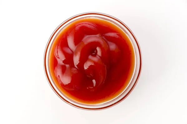 Paradicsom Ketchup Egy Kis Üveg Tál Fehér Alapon — Stock Fotó