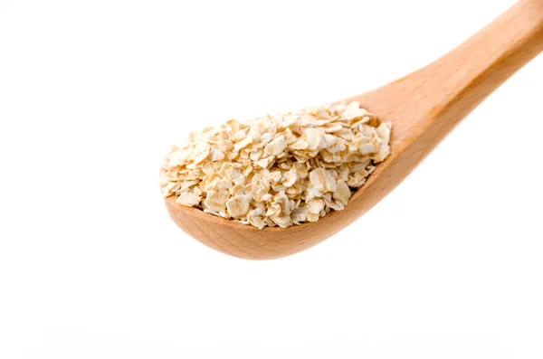 Oatmeal Wooden Spoon White Background — Stock Photo, Image