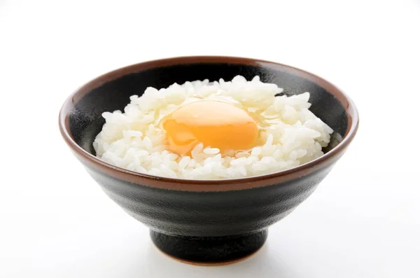 Huevo Crudo Sobre Arroz Blanco Comida Japonesa — Foto de Stock