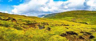 Panoramik manzaralı güzel renkli İzlanda manzara, İzlanda, geç yaz saati