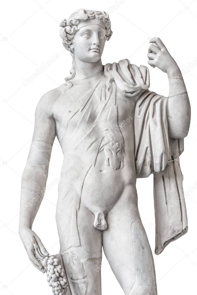 Statue of naked beautiful Apollo isolated at white background, Rome, Italy